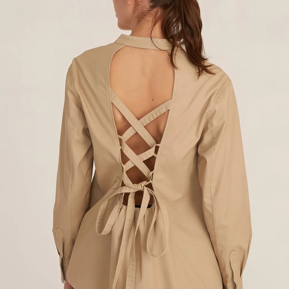 NWT Marissa Webb Lennox Canvas Tie-Back Button Down Top Blouse